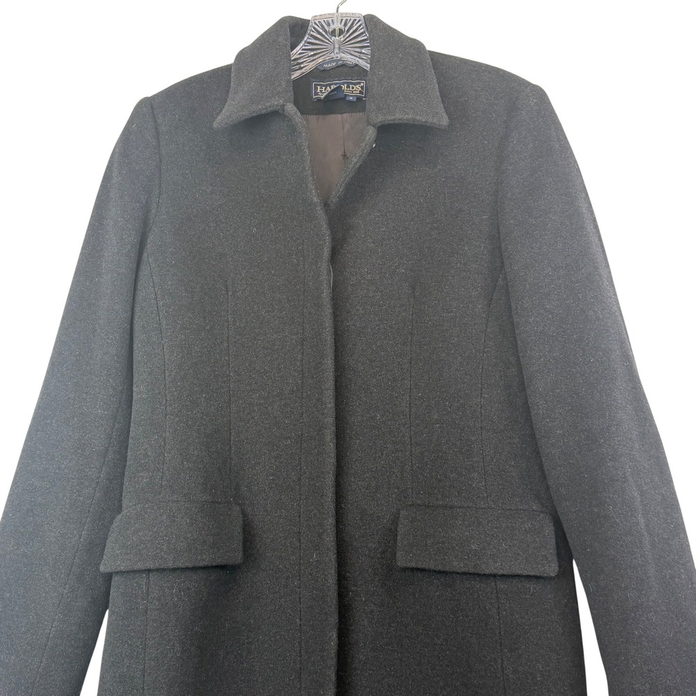 Harold's Italy Wool Cashmere Blend Long Coat Charcoal Gray Quiet Luxury Sz 2